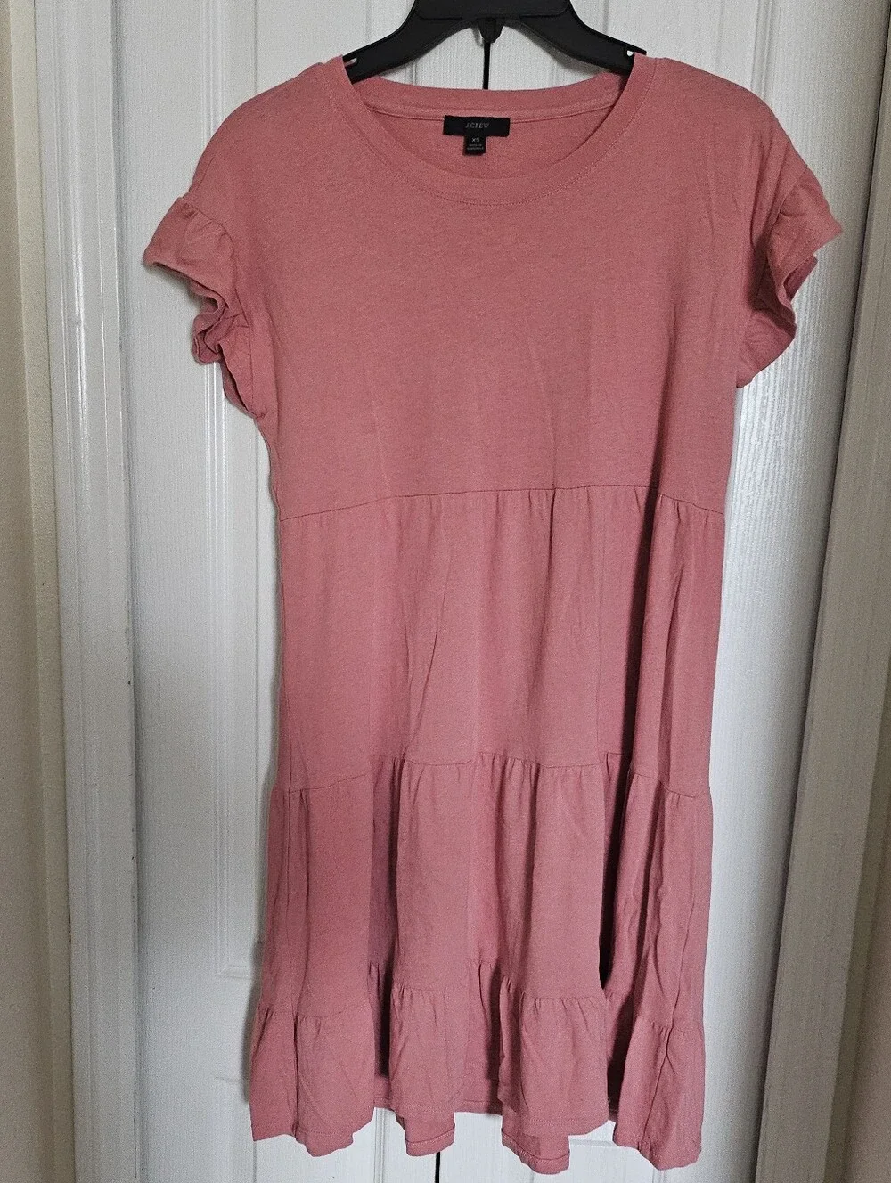 J.Crew XS Pink Tiered Ruffle Sleeve Mini Dress 100% Cotton Casual Re-Imagined